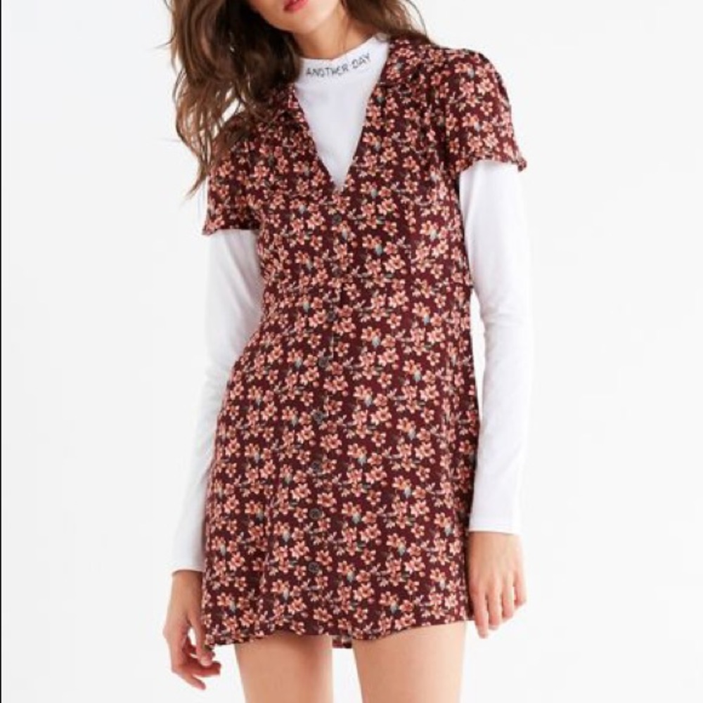 Urban Outfitters Mallory Button Down Dress Maroon